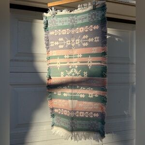 Vintage Pastel Kilim Fringe Runner Rug Wall Hanging
